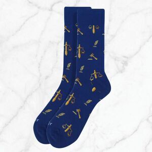 Men's Lawyer Socks Gift for Lawyer Bar Exam Scale of Justice Quill Gavel Blue